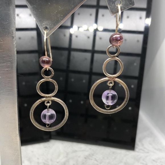 Sterling silver 925 long circle round dangle earrings artisan elegant statement. - Picture 1 of 5